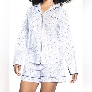 Plume Polka Long Sleeve Pajama Short Set Matching Two Piece Size Small